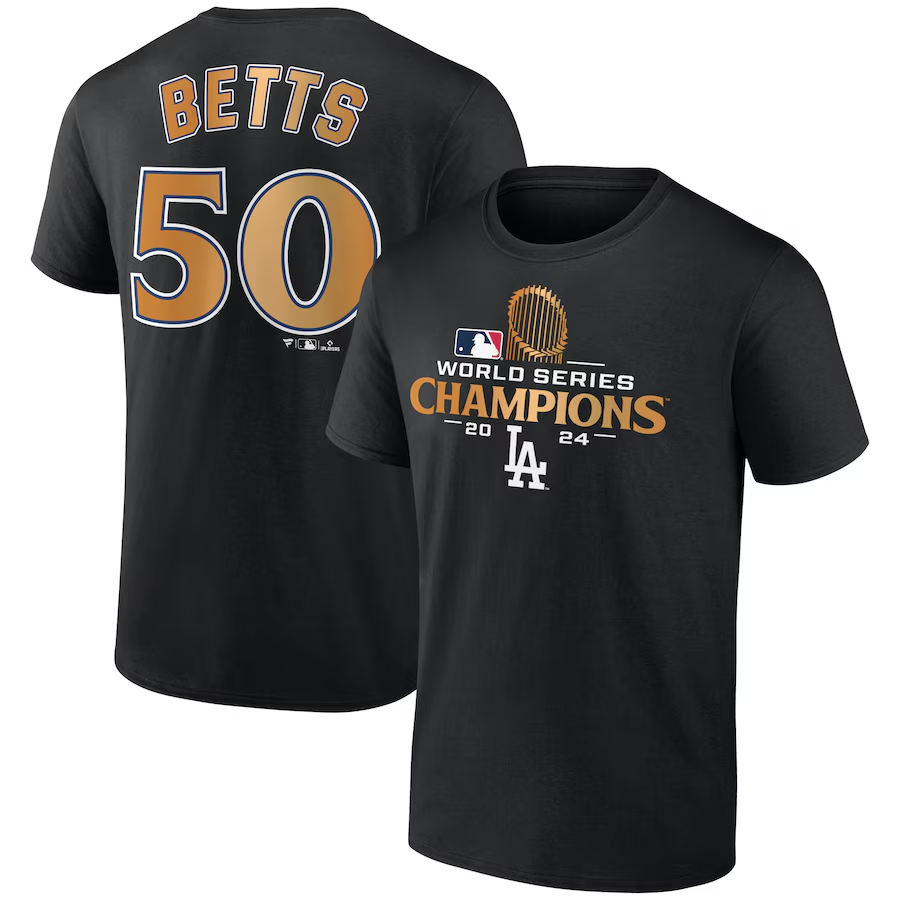 Men Los Angeles Dodgers #50 Betts 2024 MLB World Series Champions black T shirts->mlb t-shirts->Sports Accessory